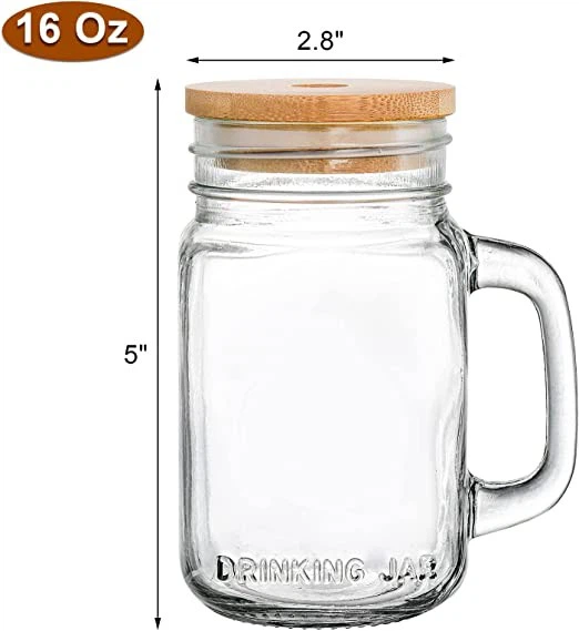 Glass Mason Jar Cups With Bamboo Lid And Straw